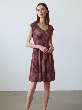 EUC George Red Geometric Patterned Short Sleeve Loose Elastic A-line Dress Large